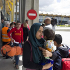 Llegada de refugiados para ser trasladados a Castilla y León.