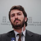 Juan García-Gallardo, en la rueda de prensa para anunciar su dimisión como vicepresidente.