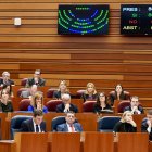 Bancada del PP durante el pleno de las Cortes de este miércoles.