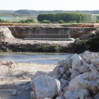 Aspecto ayer del puente provisional de San Esteban de Gormaz.