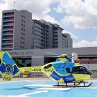 Helicóptero sanitario en el Hospital de León, en una imagen de archivo