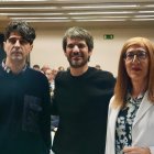 El ministro de Cultura Ernest Urtasun; el coordinador de IU en Castilla y León, Juan Gascón, y la cocoordinadora general de Movimiento SUMAR Castilla y León, Marina Echebarría Sáenz participan en el ‘Encuentro con la Cultura de Castilla y León