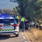 Estado en el que quedaba el vehículo siniestrado tras chocar contra el árbol en Villar del Ala (Soria).