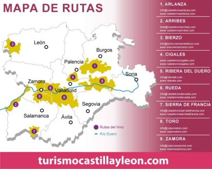 Mapa de Rutas del Vino de Castilla y León