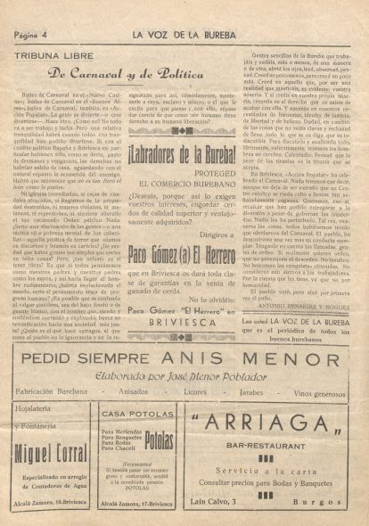'De Carnaval y de Política', artículo de Antonio Benaiges, 'El maestro que prometió el mar', publicado en el periódico 'La Voz de la Bureba'.