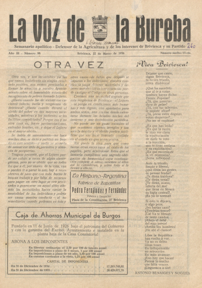 'Viva Briviesca', artículo de Antonio Benaiges, 'El maestro que prometió el mar', publicado en el periódico 'La Voz de la Bureba'.