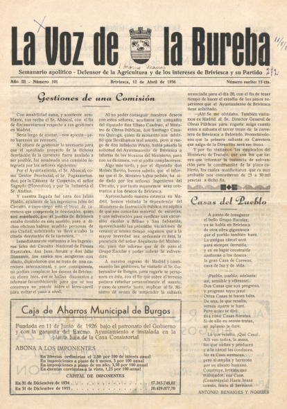 'Casas del Pueblo', artículo de Antonio Benaiges, 'El maestro que prometió el mar', publicado en el periódico 'La Voz de la Bureba'.