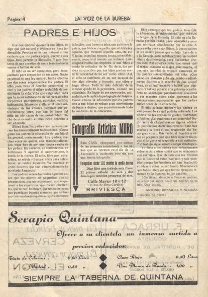 'Padres e hijos', artículo de Antonio Benaiges, 'El maestro que prometió el mar', publicado en el periódico 'La Voz de la Bureba'.