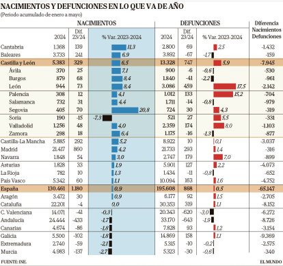 Nacimientos y defunciones en lo que va de año.