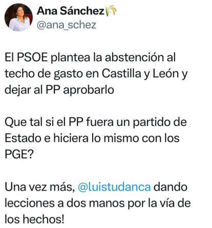 Publicación de Ana Sánchez en X que más tarde borró.