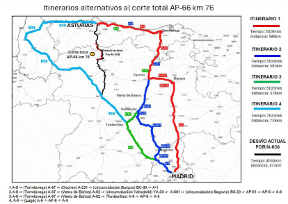 Imagen de los desvíos alternativos ofrecidos por la Delegación del Gobierno en Asturias.