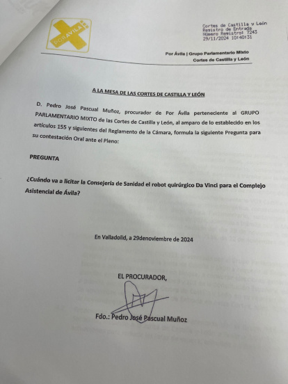 Pregunta presentada por Pedro Pascual para el pleno de esta semana.