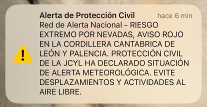 Alerta roja enviada a los móviles.