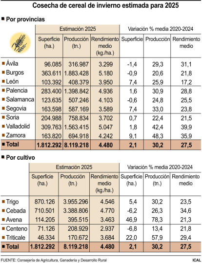 Cosecha de cereal de invierno estimada para 2025