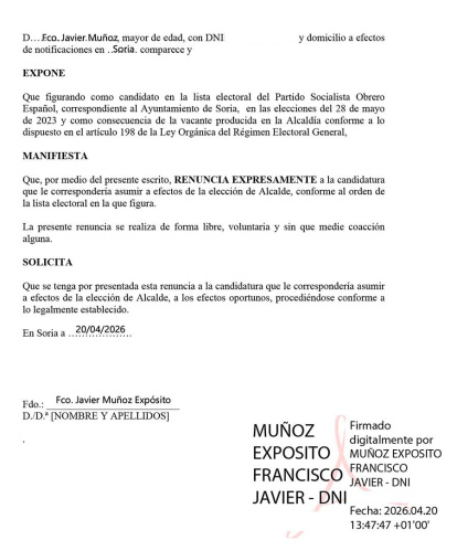 Renuncia de Javier Muñoz.