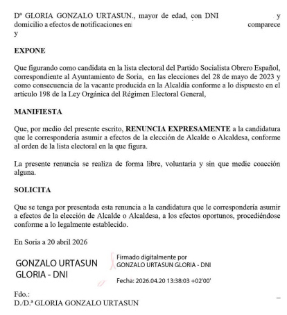 Renuncia de Gloria Gonzalo.