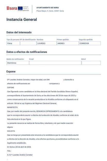 Renuncia de Lourdes Andrés