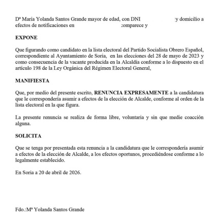 Renuncia de Yolanda Santos.