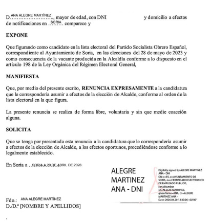 Renuncia Ana Alegre