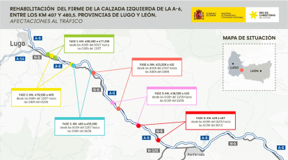 Plan de rehabilitación del firme de la A-6 entre León y Lugo.