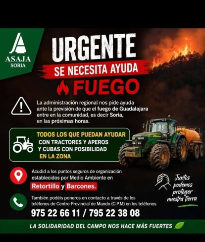 Cartel de Asaja ante el fuego en Guadalajara